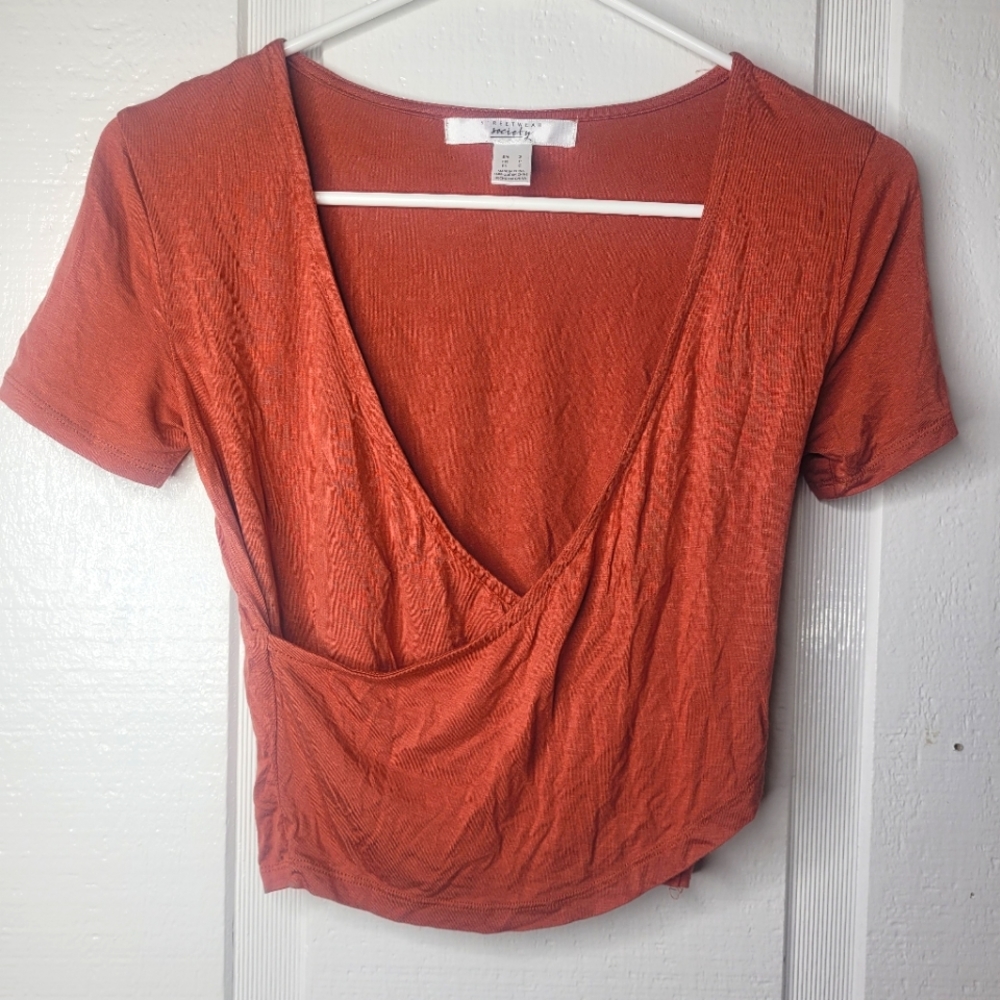 Streetwear Society Top Rose Short Sleeve Wrap Blouse Women's  Sz S NWOT